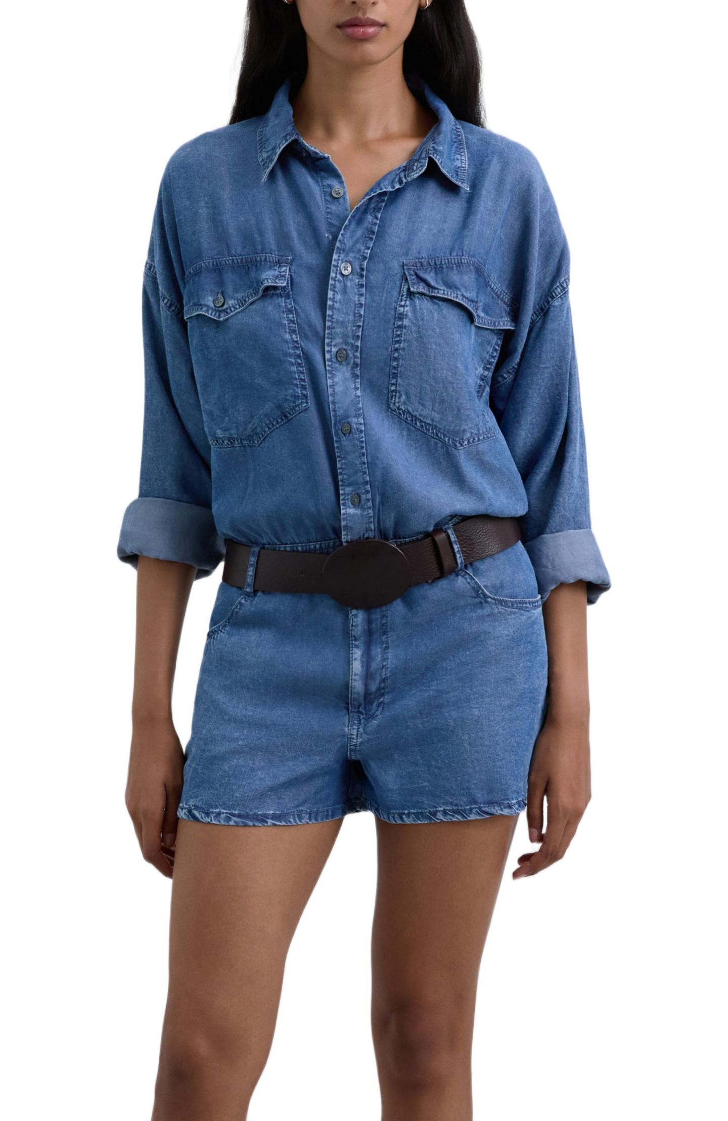 Женский комбинезон Scalpers Short Tencel Jumpsuit, цвет: Darkindigo — фото 1