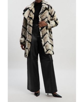 Women's Mono Faux Fur Belted Longline Coat