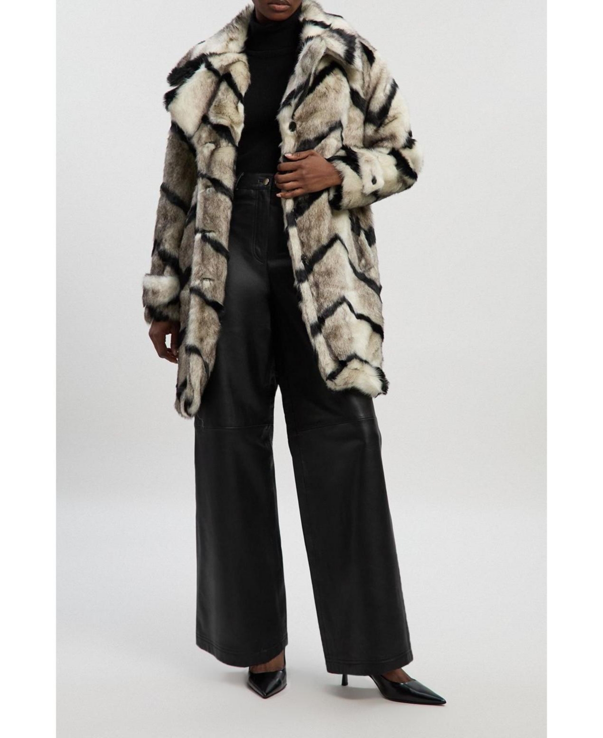Karen Millen Women's Mono Faux Fur Belted Longline Coat