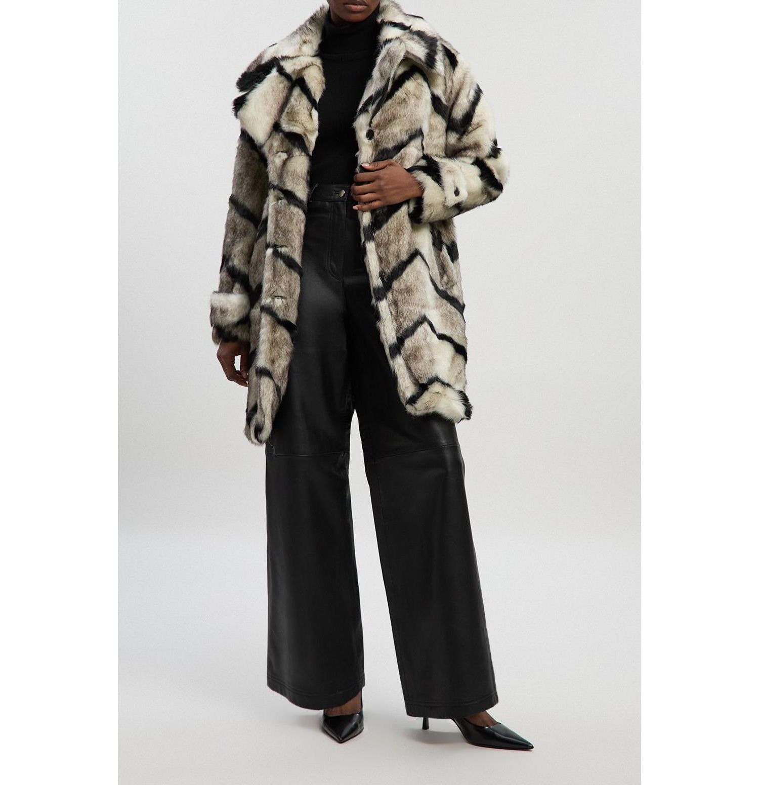 Women's Mono Faux Fur Belted Longline Coat