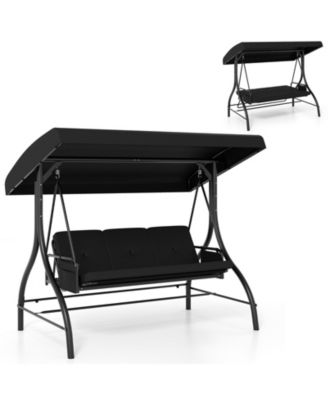 3-Piece Patio Swing with Canopy, Removable Cushions & Side Pockets