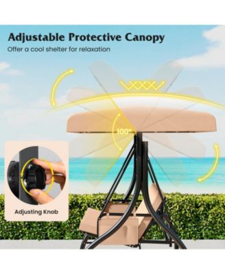 3-Piece Patio Swing with Canopy, Removable Cushions & Side Pockets