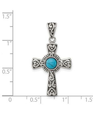 925 Sterling Silver 18 Inch Oxidized Simulated Turquoise Religious Faith Cross Necklace