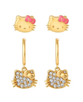 Earring Set, 2-Pair, -Tone Studs & PavÃ© Dangle Hoops