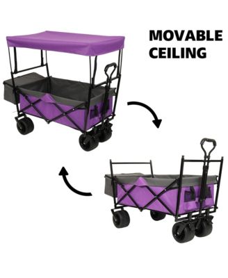 Collapsible Wagon with Canopy, Heavy Duty Utility Cart with All-Terrain Wheels, Large Capacity for Camping, Shopping and Garden