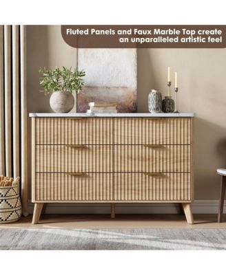 Fluted Dresser for Bedroom, 6 Deep Drawer Modern Wood Storage Chest
