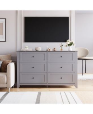 Modern 6 Drawer Dresser for Bedroom, 54" Wide Wooden Dressers with Large Storage