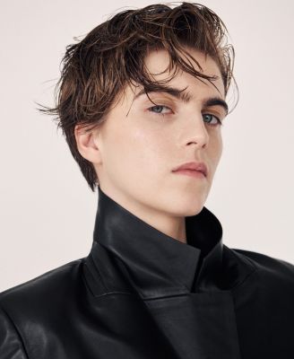 Women's Leather Pockets Straight Coat