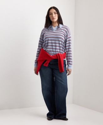 Women's Striped Polo-Neck Sweater