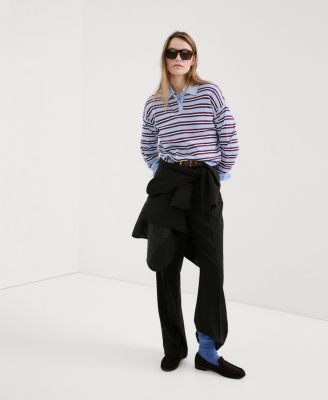 Women's Striped Polo-Neck Sweater
