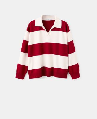 Women's Striped Polo-Neck Sweater