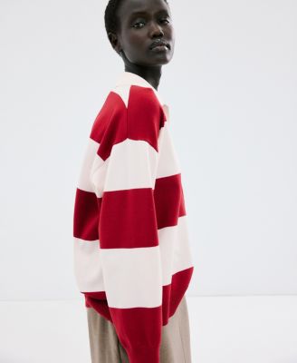 Women's Striped Polo-Neck Sweater