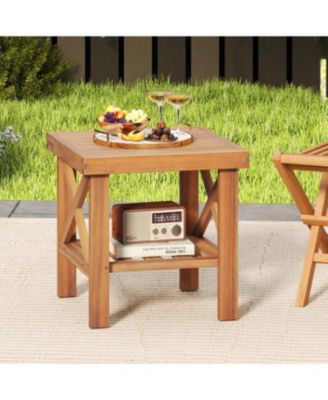 Small Space Outdoor Side Table with Built-In Storage Shelf