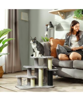 2-in-1 Cat Tree & Pet Stairs with Scratching Posts & Toy Balls, for High Beds & Couches