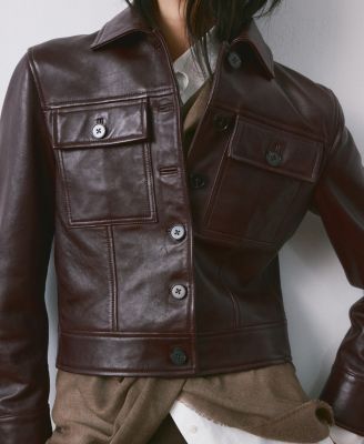 Women's Buttoned Leather Jacket