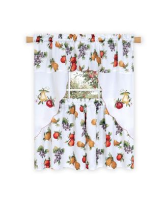 Embroidered Fruit Medley 3 Piece Cafe Rod Pocket Kitchen Curtain And Valance Set