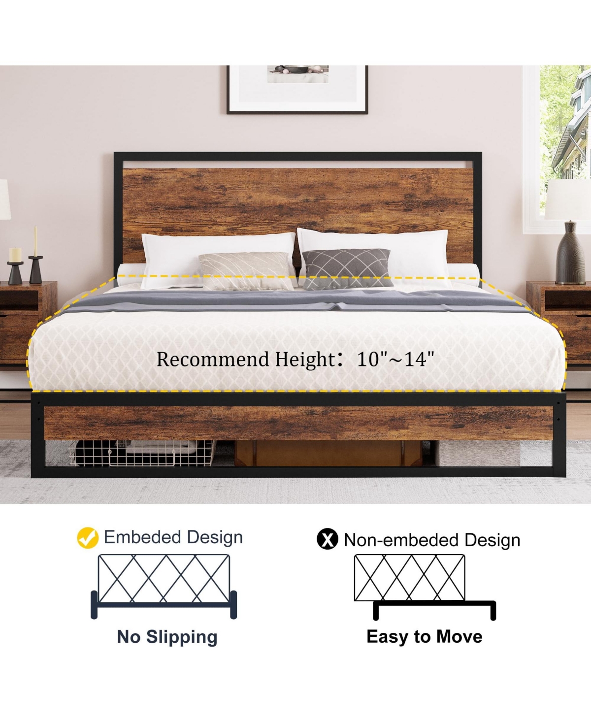 gaomon Bed Frame with Wood Headboard and Footboard, with Under Bed Storage
