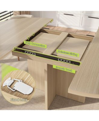  Extendable Round Dining Table for 4-8,Kitchen Oval Dining Table with Removable Leaves