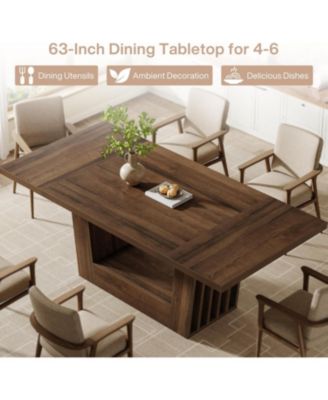 63-Inch Dining Table for 4-6, Farmhouse Rectangular Kitchen Dinner Table, Wood Dining Room Furniture