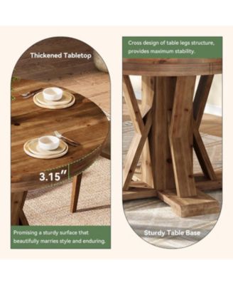 39.4" Solid Wood Dining Table, Farmhouse Round Kitchen Table for Dining Room