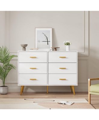 Dresser for Bedroom, Modern Wood Dresser with 6 Wide Drawers, Handles Storage Organizer Unit