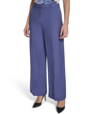 Petite Mid-Rise Zip Closure Wide-Leg Pants