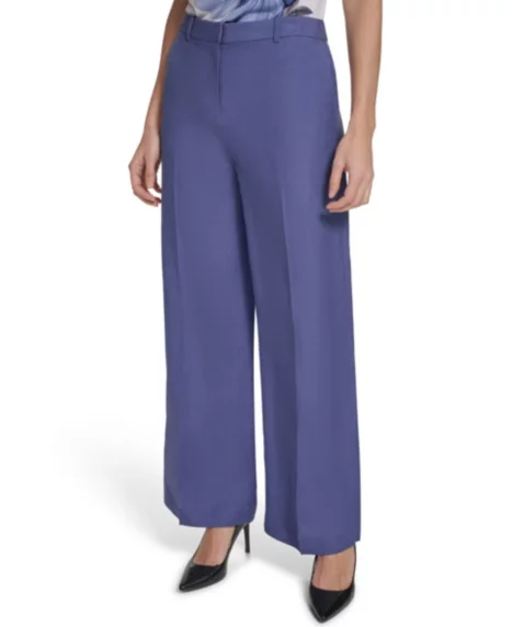 Petite Mid-Rise Zip Closure Wide-Leg Pants - Future Dusk
