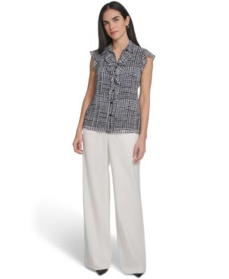 Petite Collared Neck Short-Sleeve Top