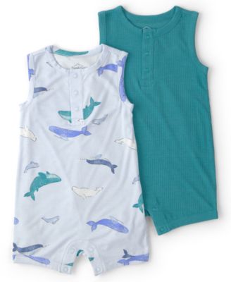 PurelySoft by Carter’s Baby Boys' Whale Sleeveless Romper, 2-Pack