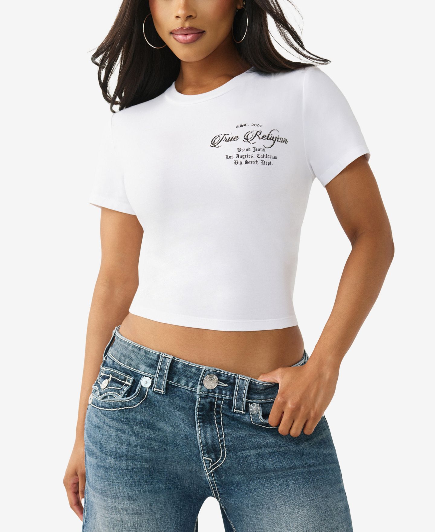 Женская футболка True Religion Crystal Buddha Baby T-Shirt, цвет: Оптический белый — фото 1