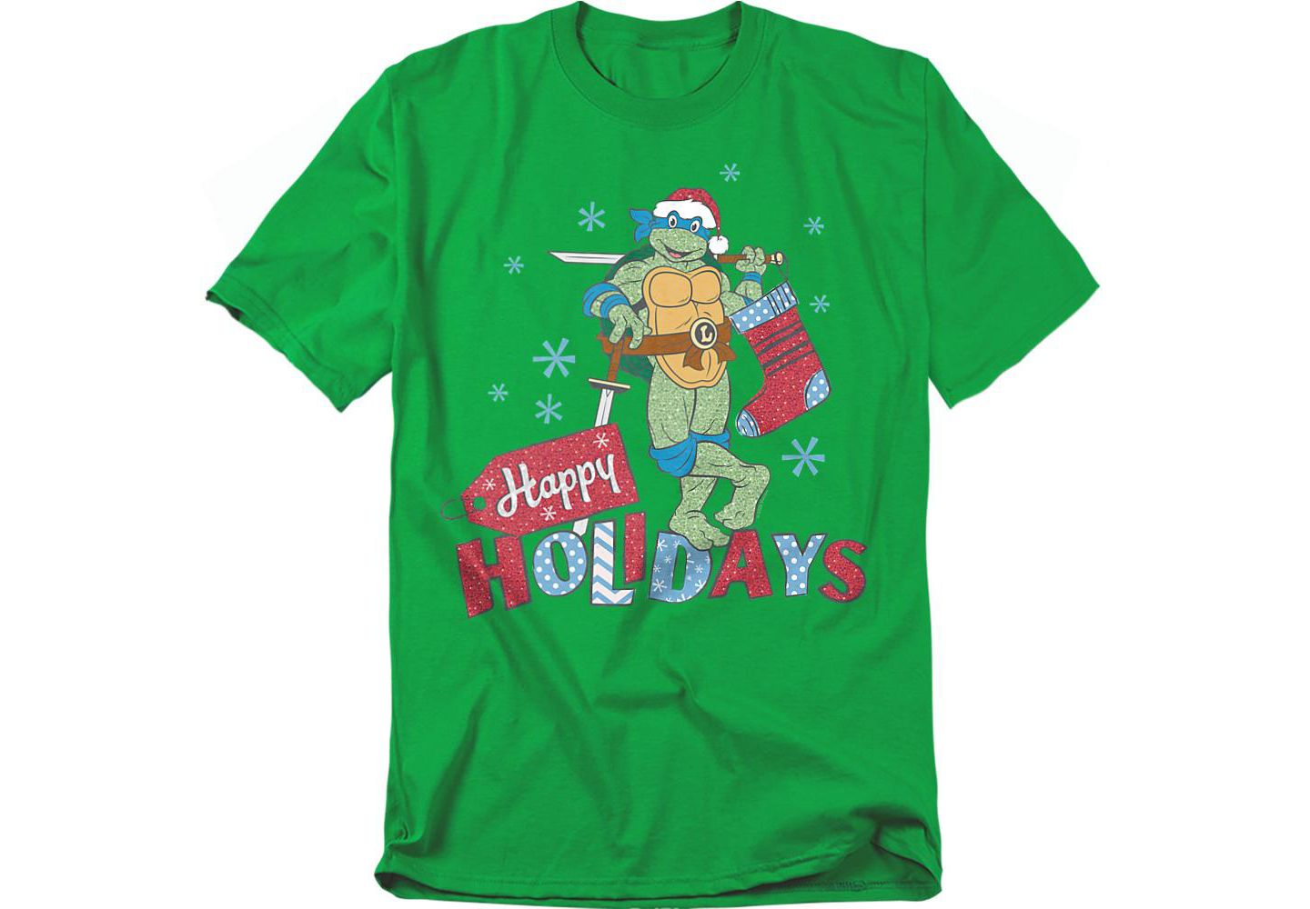 Мужская футболка Teenage Mutant Ninja Turtles Happy Holiday Sparkly Christmas, цвет: Зелёный — фото 1