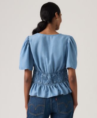 Women's V-Neck Floral-Print Short-Sleeve Blouse