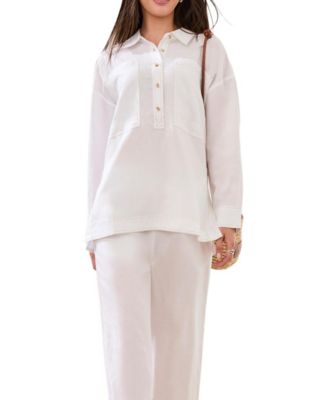 Women's Flowy Slub Woven Popover Tunic Top