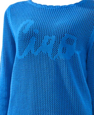 Women's Open-Stitch Embroidered Crew Neck Sweater