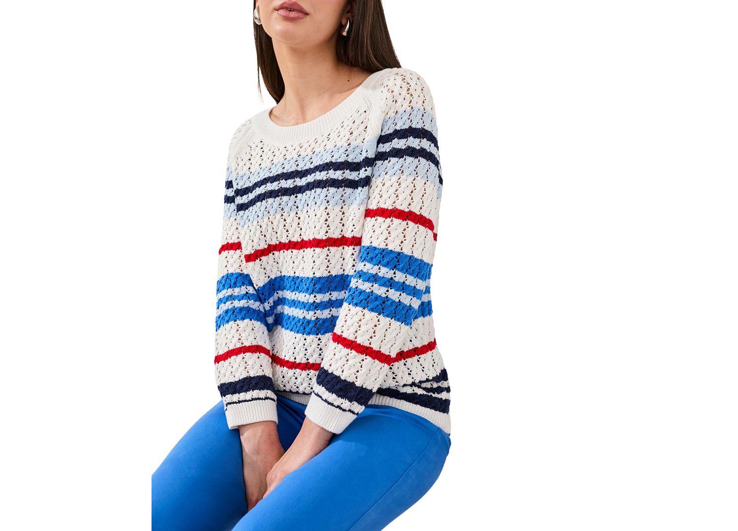 Women's Striped Cotton Crew Neck Sweater