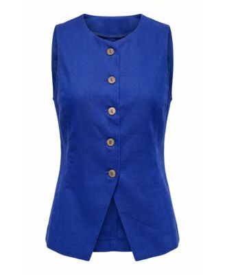 Women's Asymmetrical-Hem Sleeveless Button-Front Vest