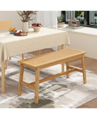 Indoor Outdoor Wicker Dining Bench with Handwoven Rattan Seat