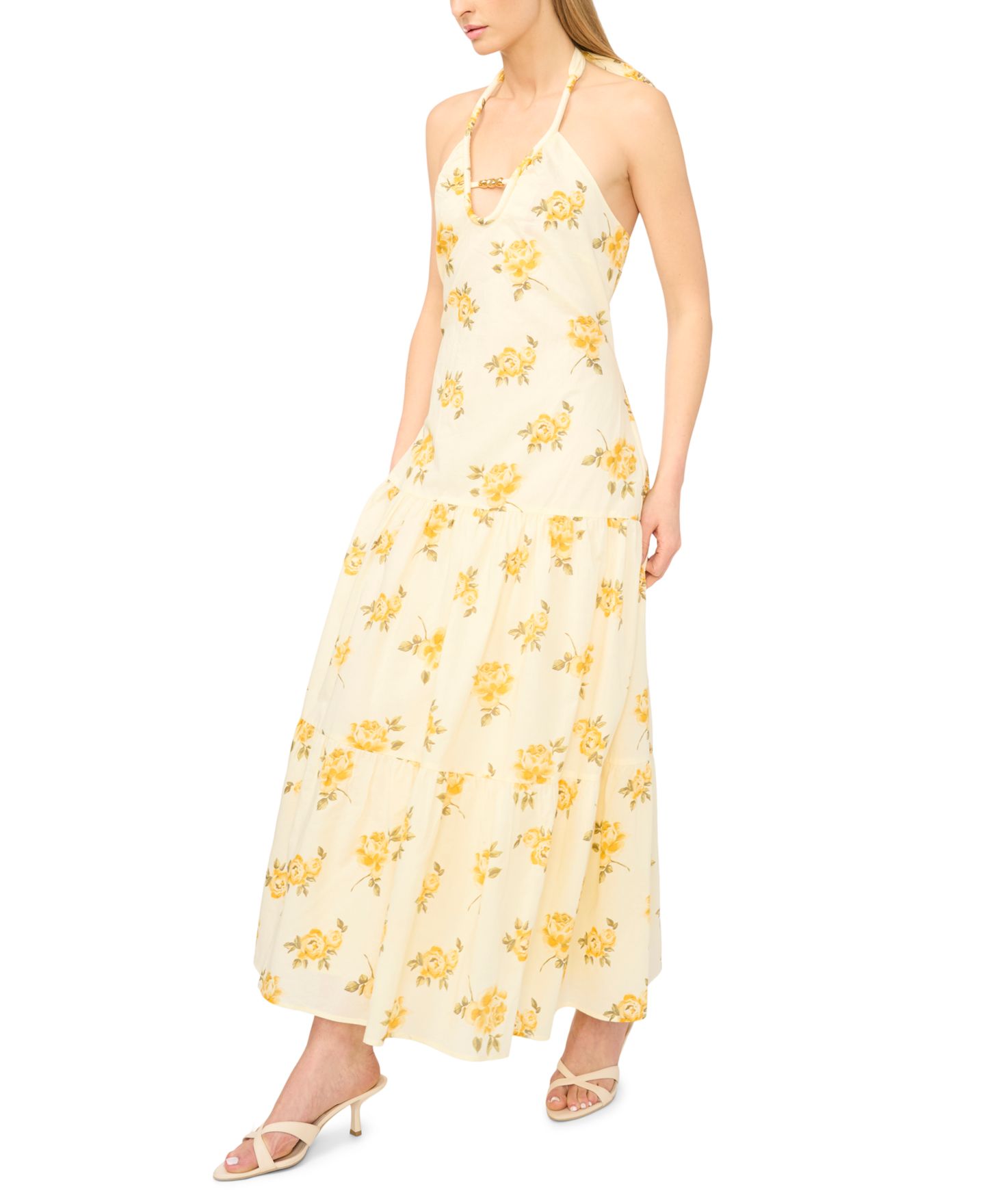 Женское платье Parker Floral Print Halter Neck Maxi, цвет: Пастельный жёлтый — фото 2