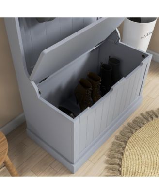 Hall Tree with Bench and Shoe Storage - Coat Rack with 4 Hooks and Flip Top Storage Compartment for Hallway and Entryway