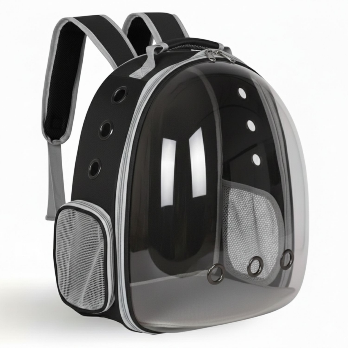 Breathable Transparent Pet Carrier Bag for Cats & Small Dogs – Portable Space Capsule with Zipper, Black, Ideal for Travel & Outdoor Adventures