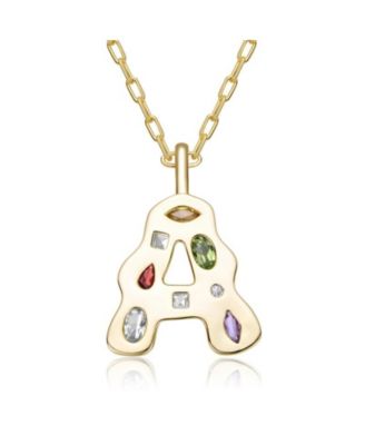 Unique 14K Gold Plated Multifaceted CZ Initial Pendant Necklace
