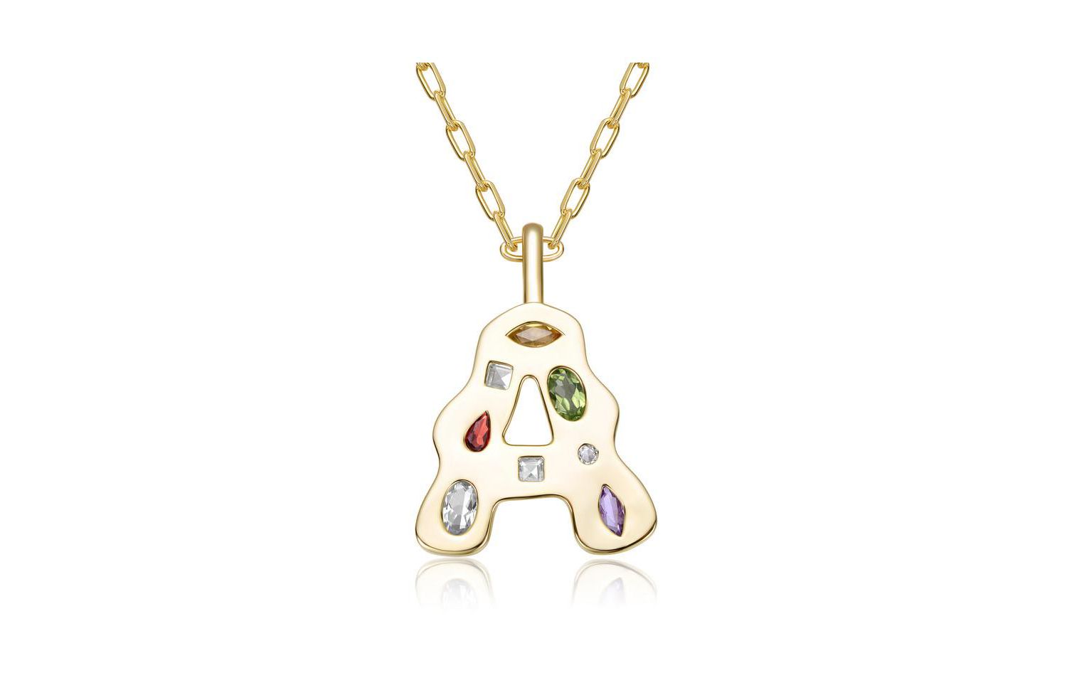 Unique 14K Gold Plated Multifaceted CZ Initial Pendant Necklace