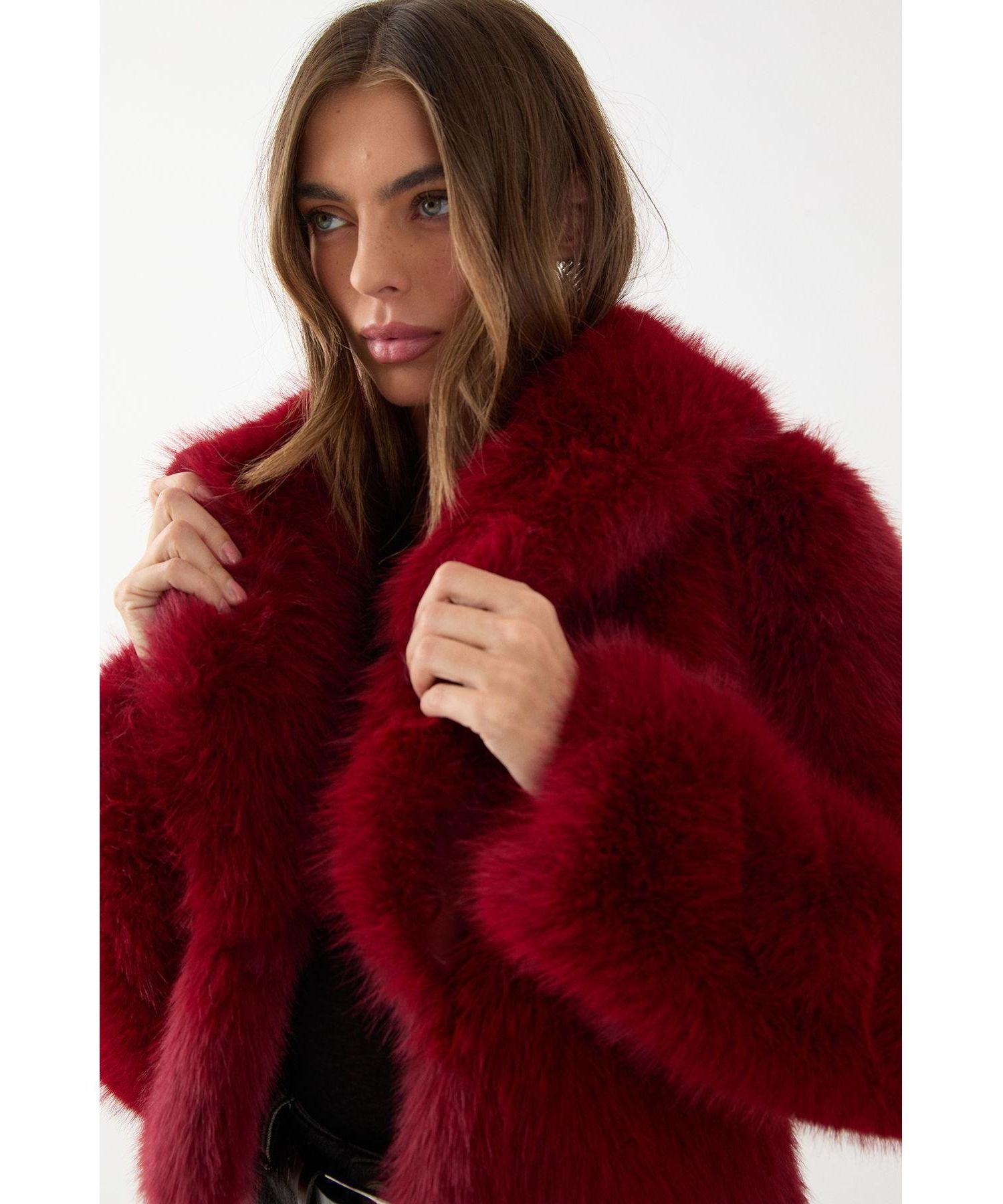 Women's Faux Fur Cropped Collar Coat