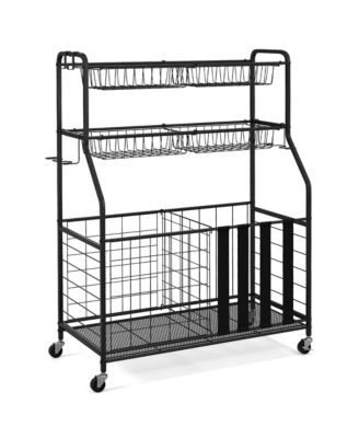 Garage Sports Equipment Organizer w/ Wheels Hooks & Baskets for Basketball