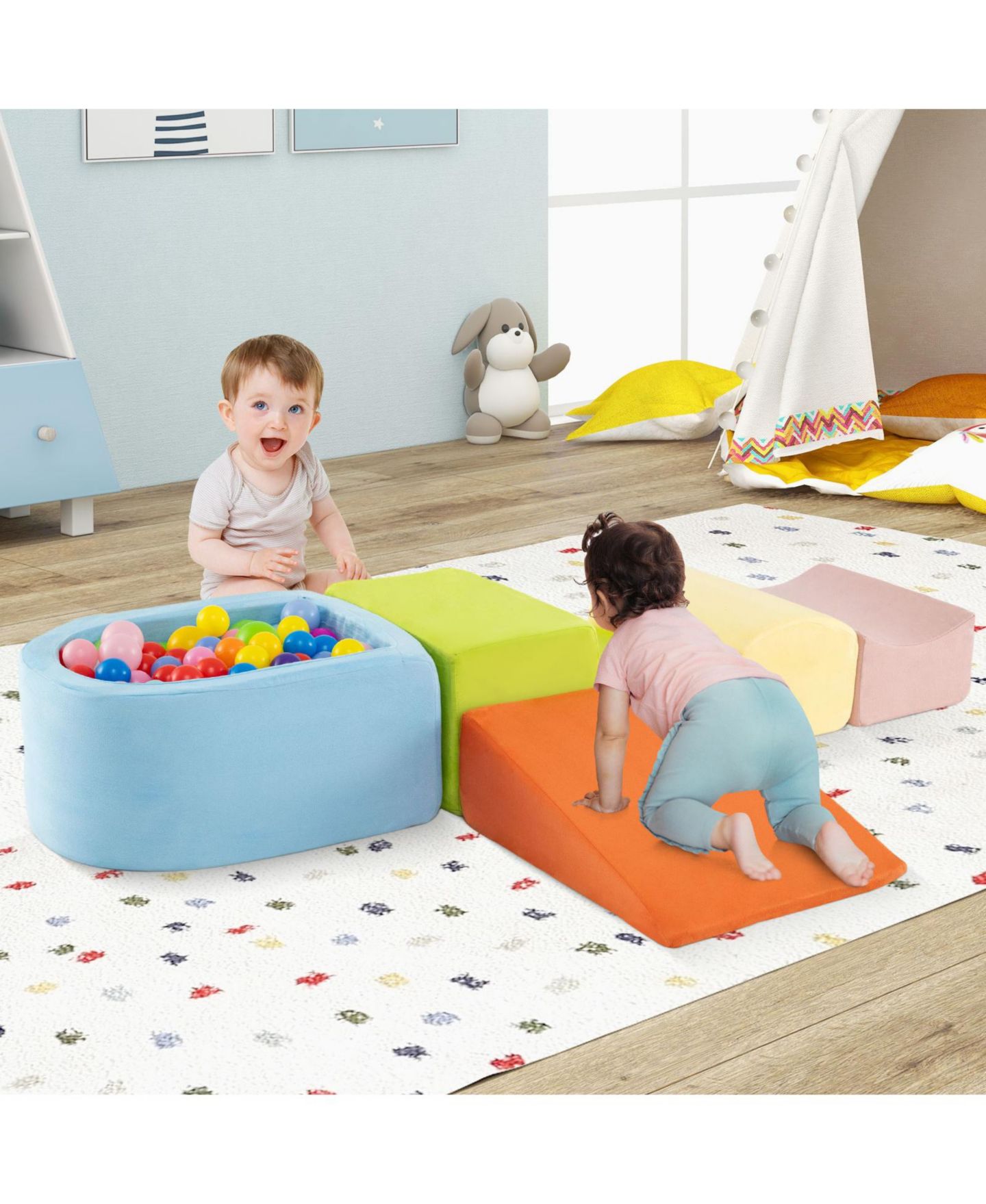 Детский игровой набор Mecale 5-Piece Climb and Crawl Playset with Ball Pit for Kids, цвет: Синий — фото 2