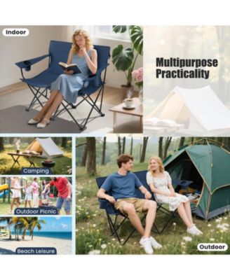 Camping Loveseat Chair for 2 with Cup Holders, Folding Outdoor Seat