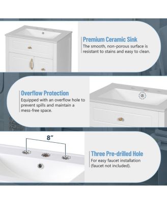 Bathroom Vanity with Ceramic Sink, Soft Close Door & Drawers, Double Storage Racks for Small