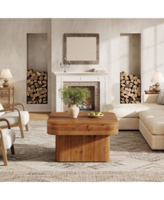 31.5'' Solid Wood Coffee Table, Farmhouse Square Coffee Table