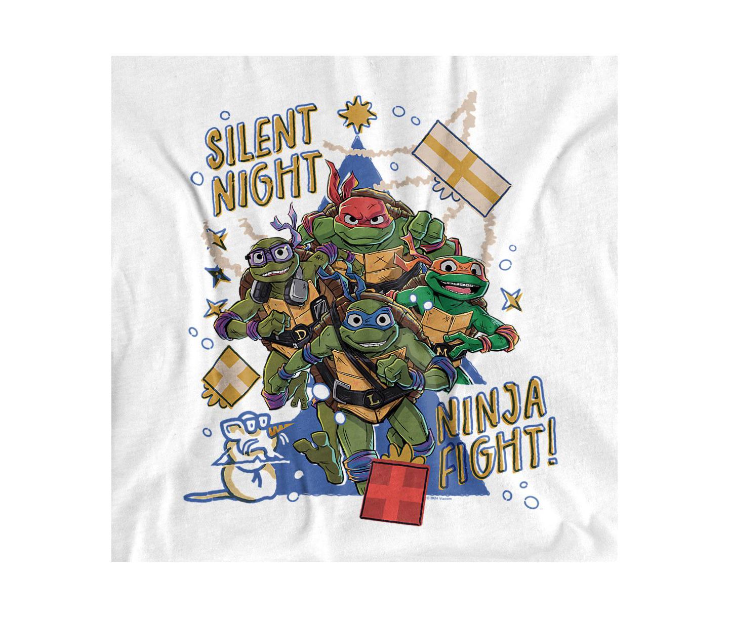 Мужская футболка Teenage Mutant Ninja Turtles Mayhem Christmas, Silent Night, Ninja Fight, цвет: Белый — фото 2
