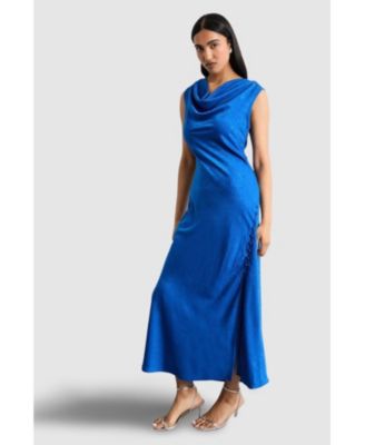 Women's Cowl Bias Satin Button Detail Dress